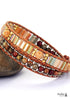 Boho Bracelet, 2 Layers Leather Wrap Bracelet, Crystal Brown Stone